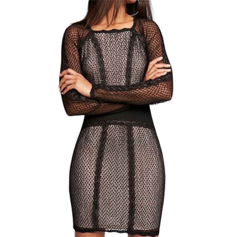 Free People Long Sleeve Mesh Bodycon‎ Dress Size XS